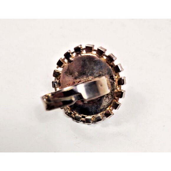Vintage Large Rhinestone Floral Center Statement Ring Adjustable Size Silvertone - Picture 3 of 9